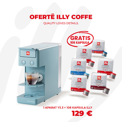 Aparat illy Y3.3 Bojëqielli me kapsula (3 Classico + 1 Intenso + 1 Lungo + 1 Decaffeinato)