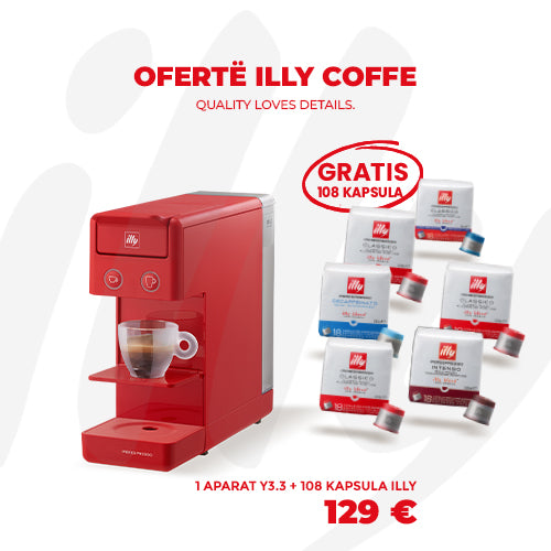 Aparat illy Y3.3 i Kuqë me kapsula (3 Classico + 1 Intenso + 1 Lungo + 1 Decaffeinato)