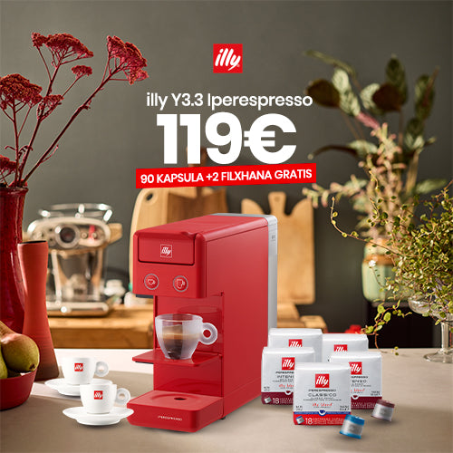 Aparat illy Y3.3 i Kuq me kapsula (2 Classico + 1 Intenso + 1 Lungo + 1 Decaffeinato)