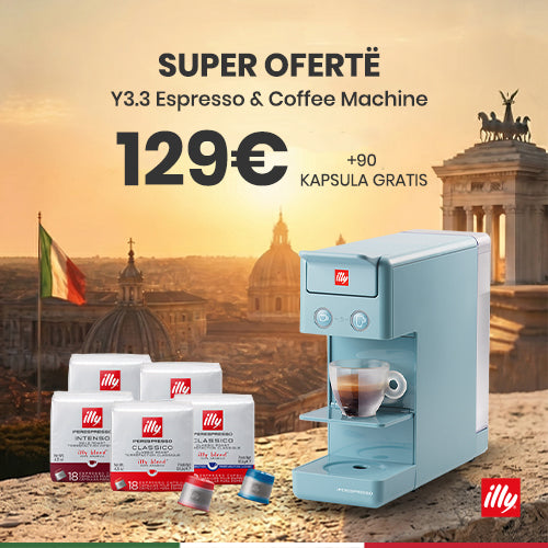 Aparat illy Y3.3 Bojëqielli me kapsula (2 Classico + 1 Intenso + 1 Lungo + 1 Decaffeinato)