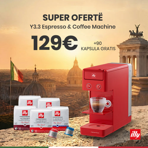 Aparat illy Y3.3 i Kuq me kapsula (2 Classico + 1 Intenso + 1 Lungo + 1 Decaffeinato)