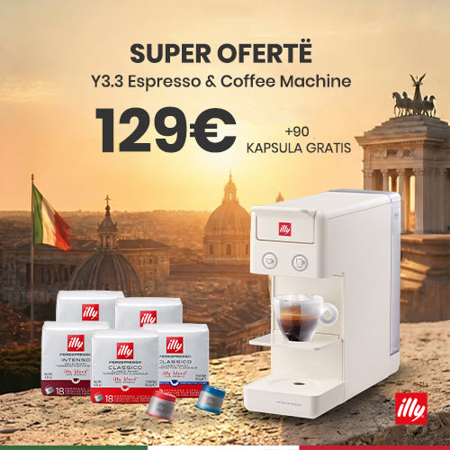 Aparat illy Y3.3 e Bardhë me kapsula (2 Classico + 1 Intenso + 1 Lungo + 1 Decaffeinato)